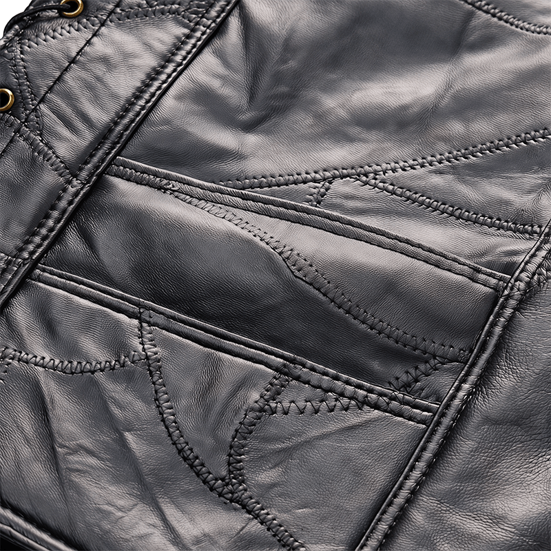Gilet da motociclista in pelle stile punk con coulisse laterale - image 7