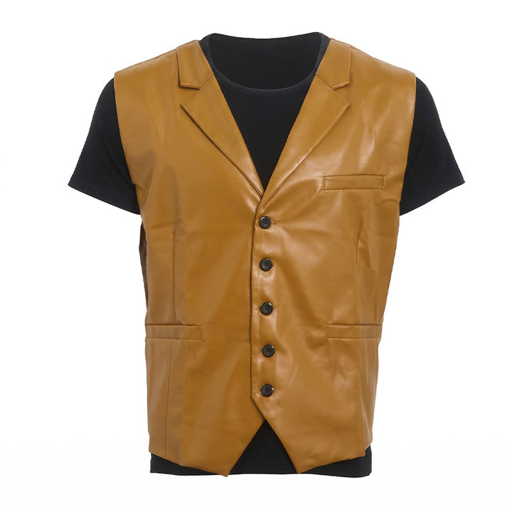 Gilet da uomo in pelle stile western vintage con revers a tacca - image 13