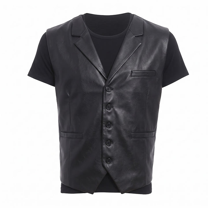 Gilet da uomo in pelle stile western vintage con revers a tacca - image 15