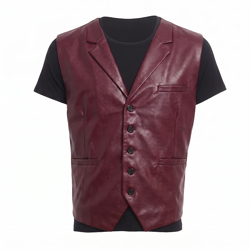 Gilet da uomo in pelle stile western vintage con revers a tacca - image 16