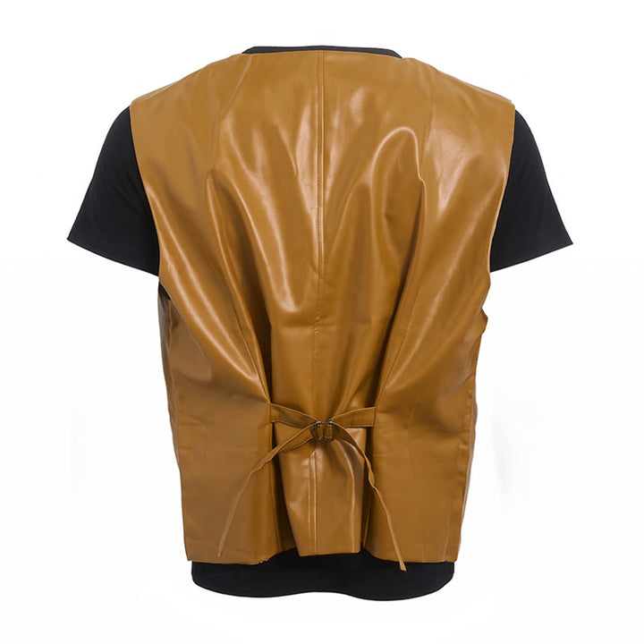 Gilet da uomo in pelle stile western vintage con revers a tacca - image 14