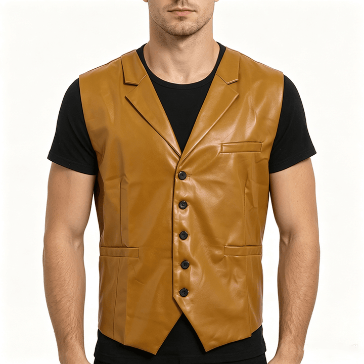 Gilet da uomo in pelle stile western vintage con revers a tacca - image 1