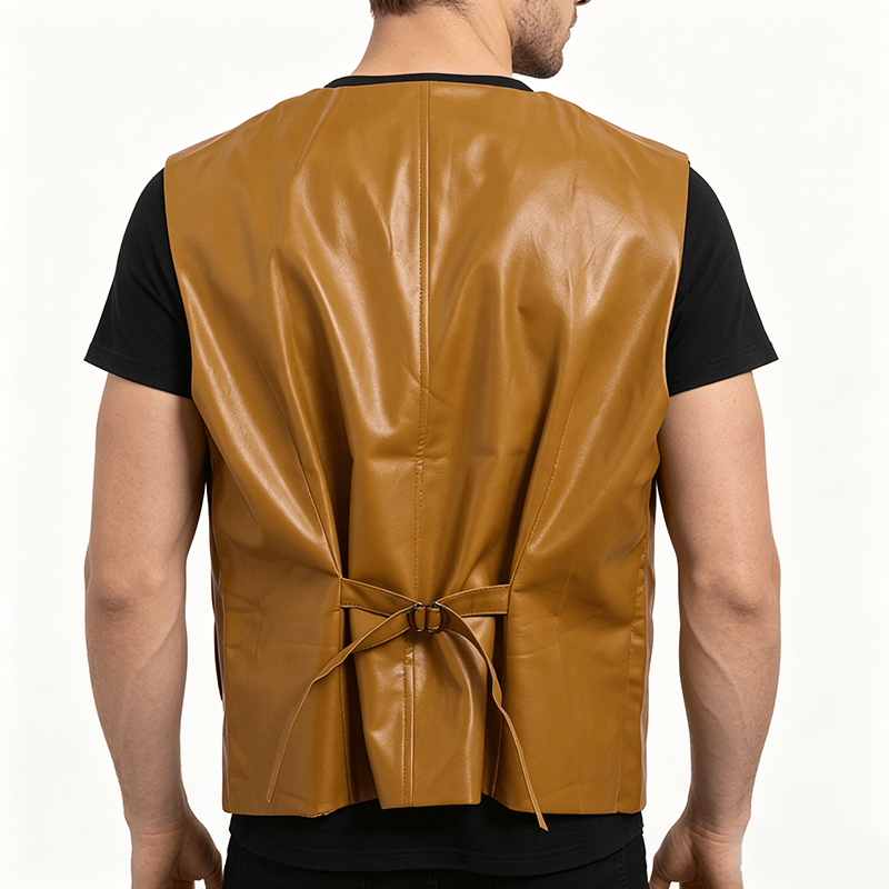 Gilet da uomo in pelle stile western vintage con revers a tacca - image 3