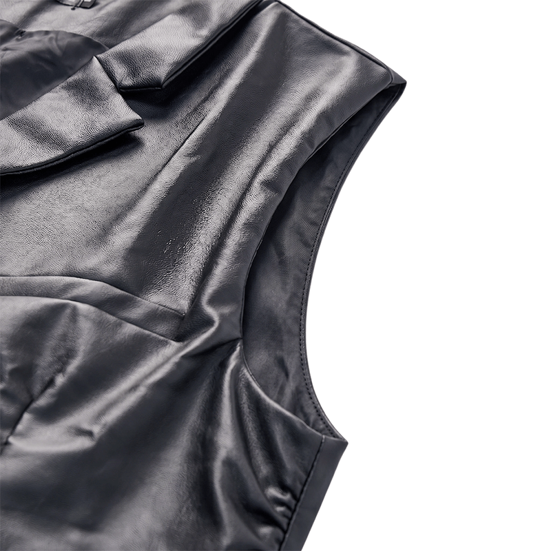 Gilet da uomo in pelle nera tinta unita, casual, da strada - image 7