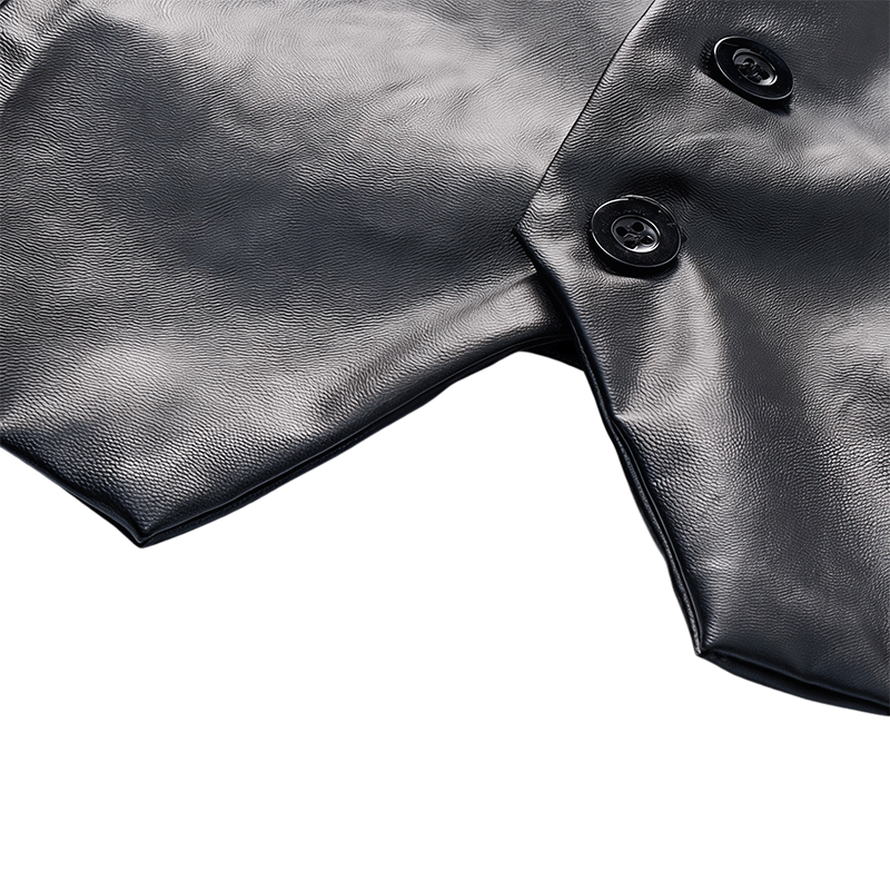 Gilet da uomo in pelle nera tinta unita, casual, da strada - image 8