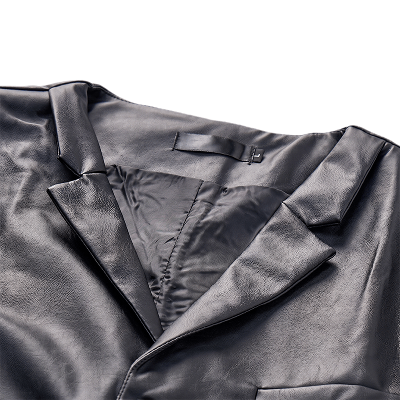 Gilet da uomo in pelle nera tinta unita, casual, da strada - image 4