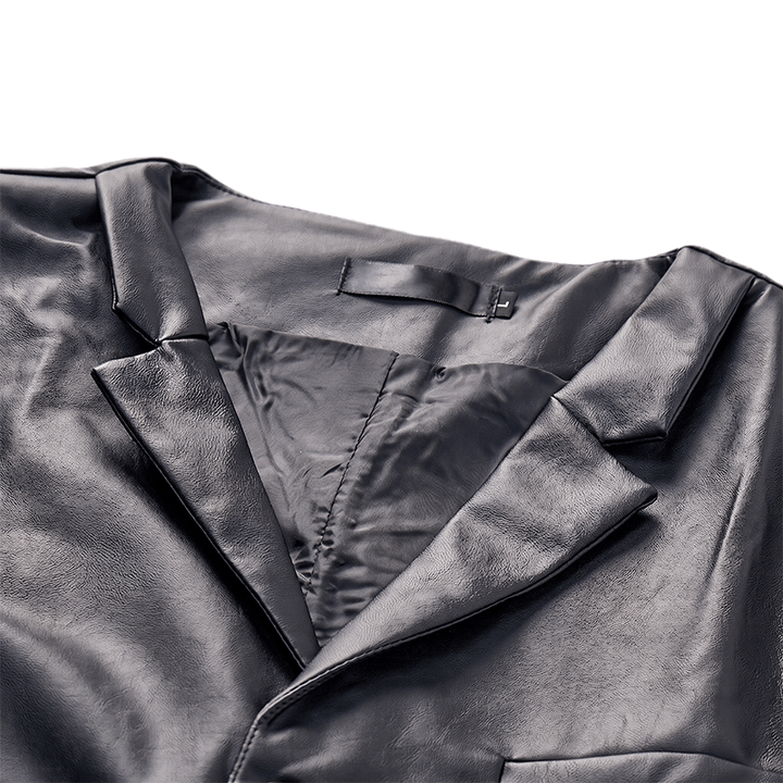 Gilet da uomo in pelle nera tinta unita, casual, da strada - image 4