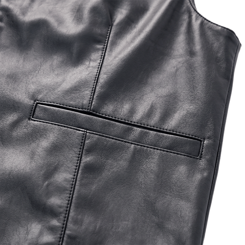 Gilet da uomo in pelle nera tinta unita, casual, da strada - image 6