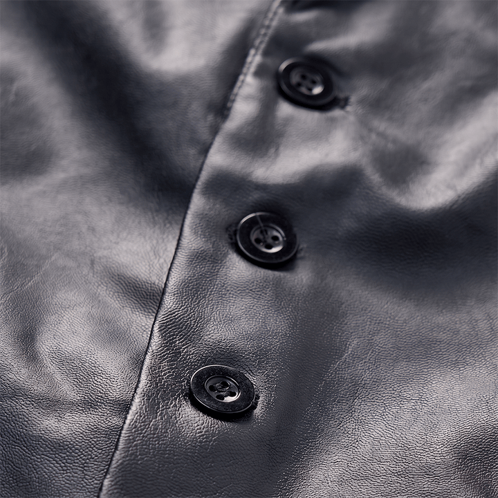 Gilet da uomo in pelle nera tinta unita, casual, da strada - image 5