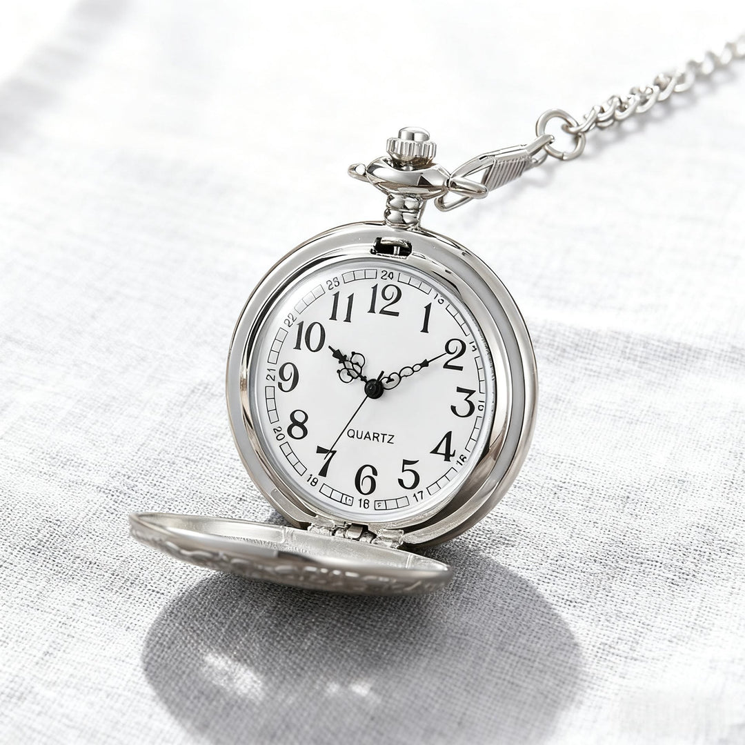 Orologio da tasca vintage inciso, un cimelio senza tempo. - Argento - image 5