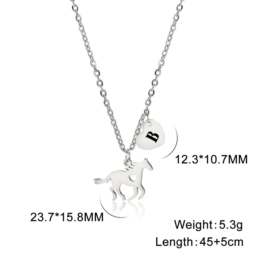 Collana con ciondolo a forma di cuore e iniziale a forma di cavallo - Argento - B - image 30