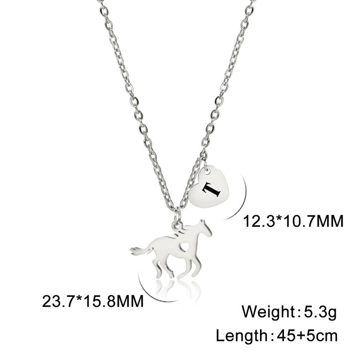 Collana con ciondolo a forma di cuore e iniziale a forma di cavallo - Argento - T - image 48