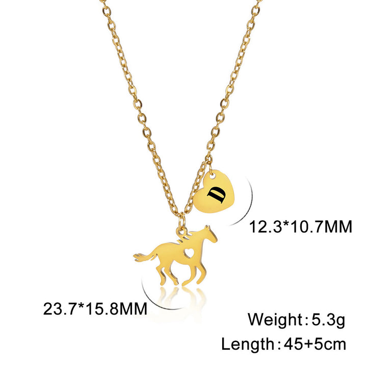 Collana con ciondolo a forma di cuore e iniziale a forma di cavallo - Oro - D - image 6