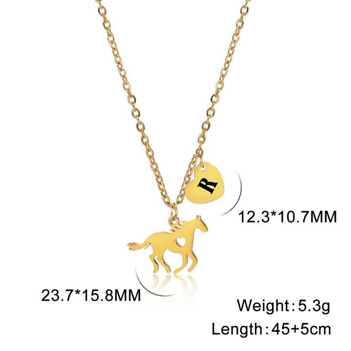 Collana con ciondolo a forma di cuore e iniziale a forma di cavallo - Oro - R - image 20
