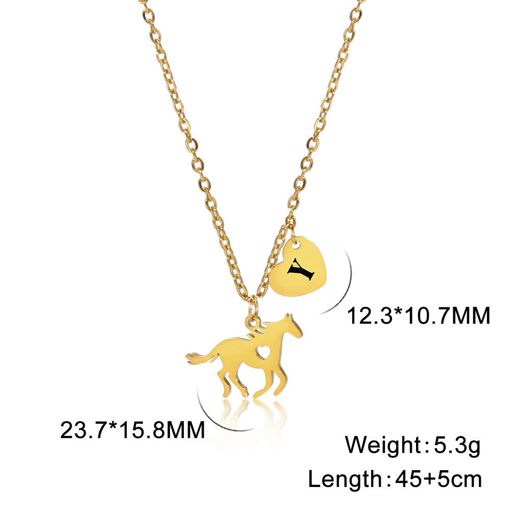 Collana con ciondolo a forma di cuore e iniziale a forma di cavallo - Oro - Y - image 27