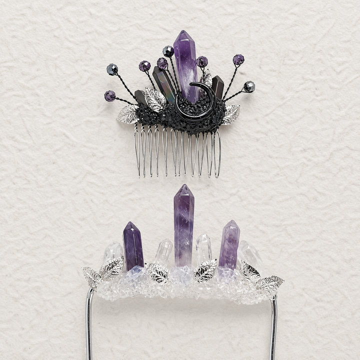 Set composto da boutonnière da taschino per lo sposo e pettine per capelli da sposa con cristalli, realizzati a mano. - image 13