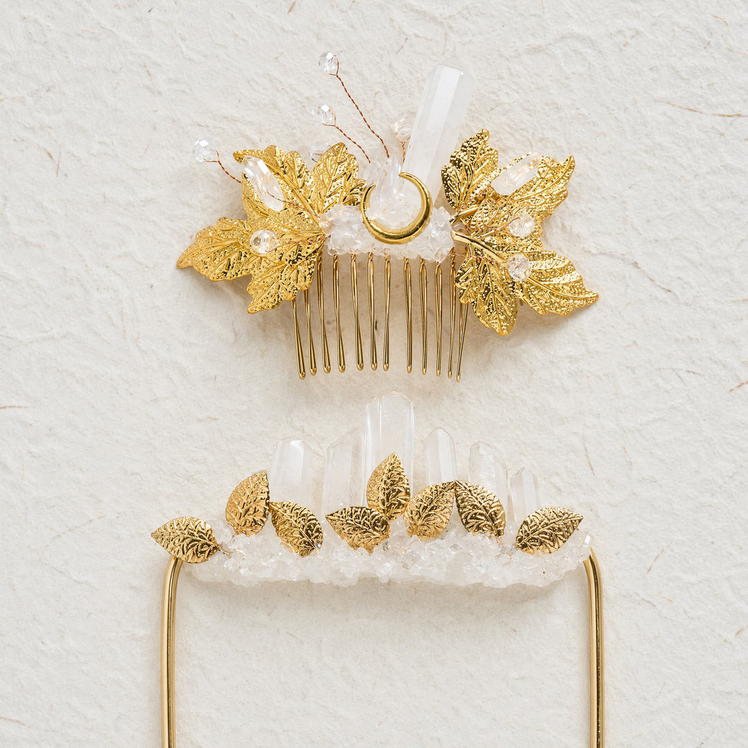 Set composto da boutonnière da taschino per lo sposo e pettine per capelli da sposa con cristalli, realizzati a mano. - image 7