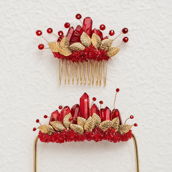 Set composto da boutonnière da taschino per lo sposo e pettine per capelli da sposa con cristalli, realizzati a mano. - image 9