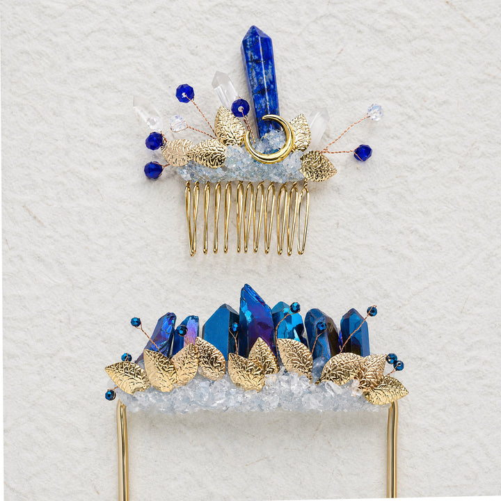 Set composto da boutonnière da taschino per lo sposo e pettine per capelli da sposa con cristalli, realizzati a mano. - image 5