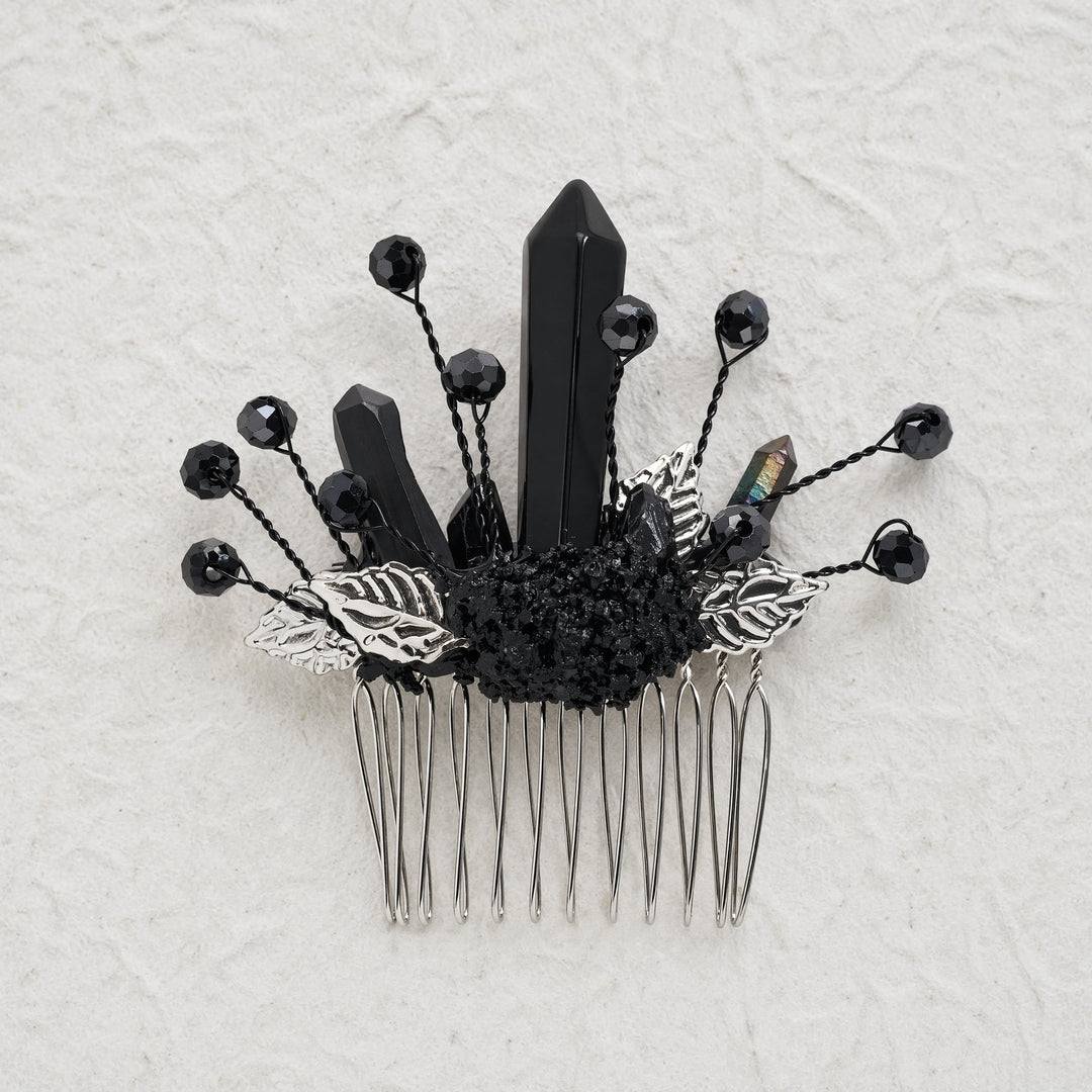Pettine per capelli da donna con dettagli a foglia in vero cristallo. - image 9
