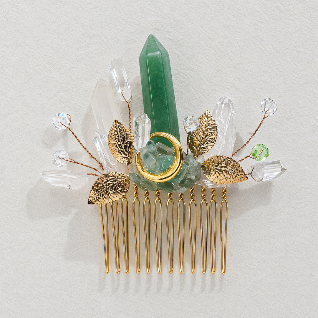 Pettine per capelli da donna con dettagli a foglia in vero cristallo. - image 5
