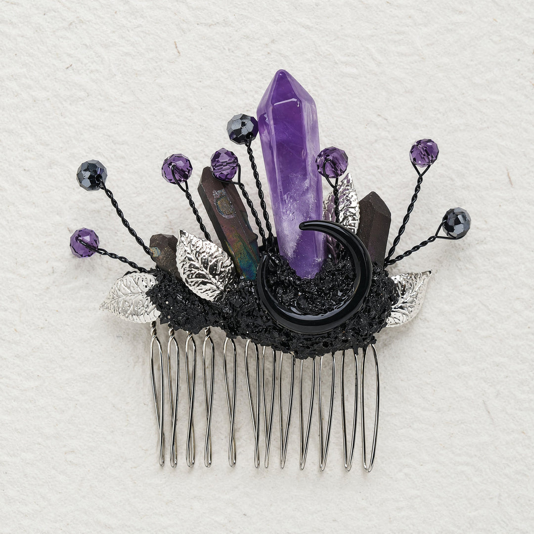 Pettine per capelli da donna con dettagli a foglia in vero cristallo. - image 11