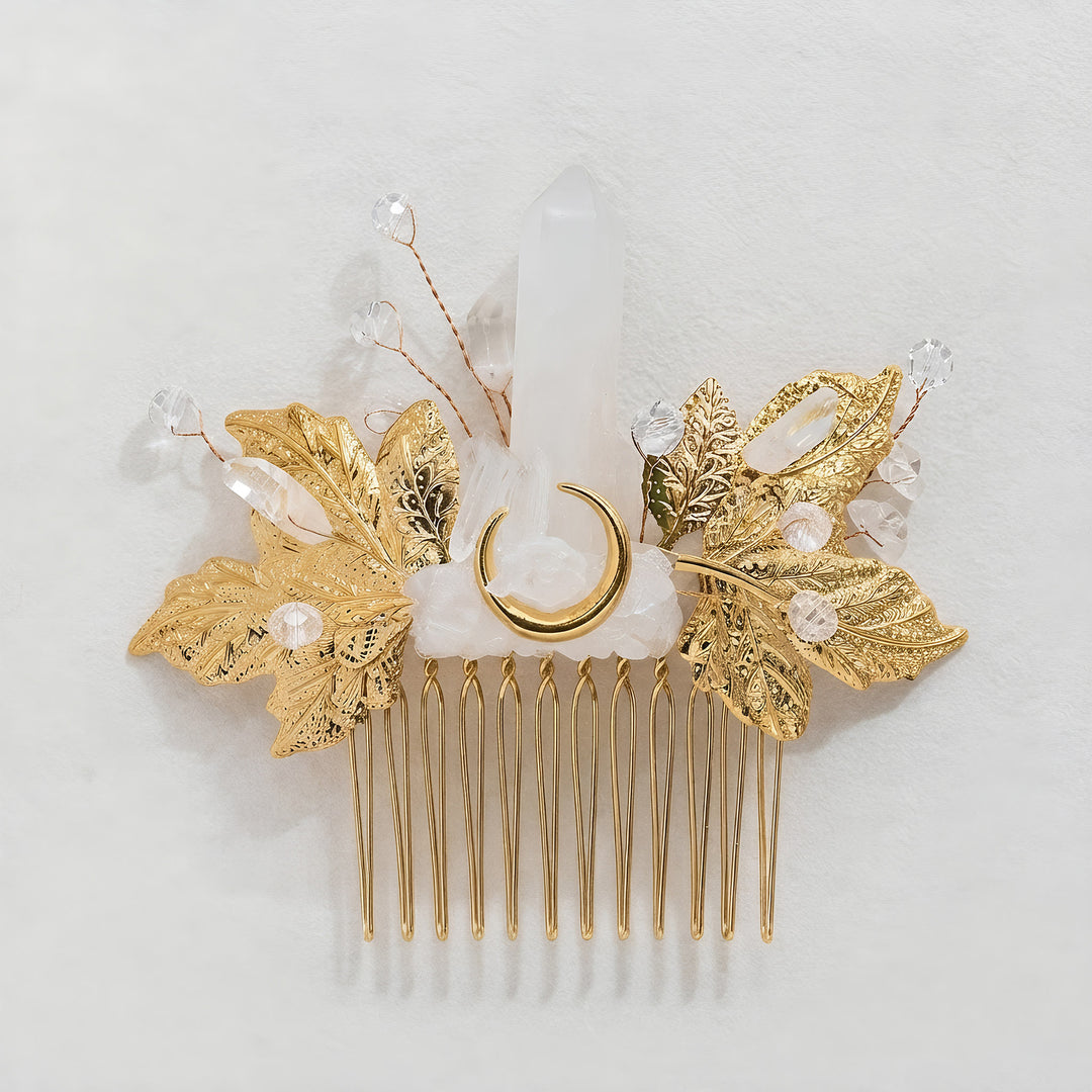 Pettine per capelli da donna con dettagli a foglia in vero cristallo. - image 7
