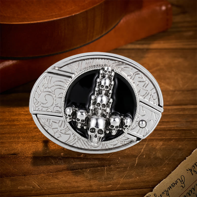 Cintura in pelle con fibbia a coltello pieghevole nascosto, teschio e croce di lusso, stile dark luxury fai-da-te. - Croce con teschio - Senza cintura - Cintura non inclusa - image 0