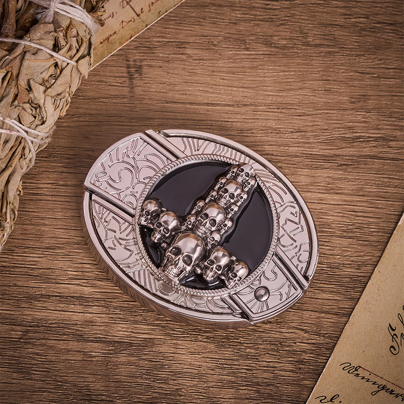 Cintura in pelle con fibbia a coltello pieghevole nascosto, teschio e croce di lusso, stile dark luxury fai-da-te. - image 9