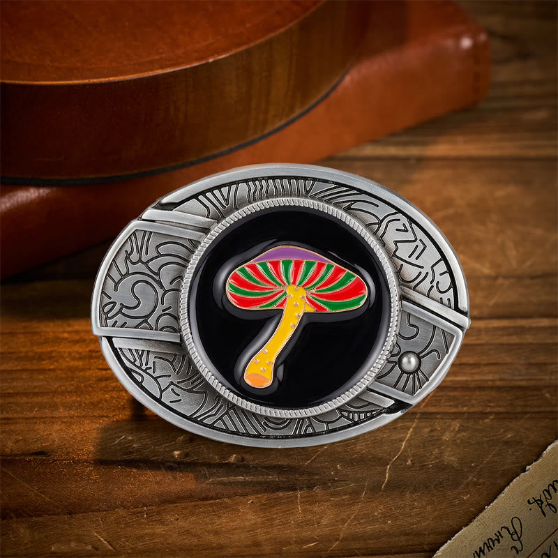 Cintura in pelle con fibbia a forma di coltello pieghevole nascosto a forma di fungo psichedelico arcobaleno. - Fungo Arcobaleno - Senza cintura - Cintura non inclusa - image 0