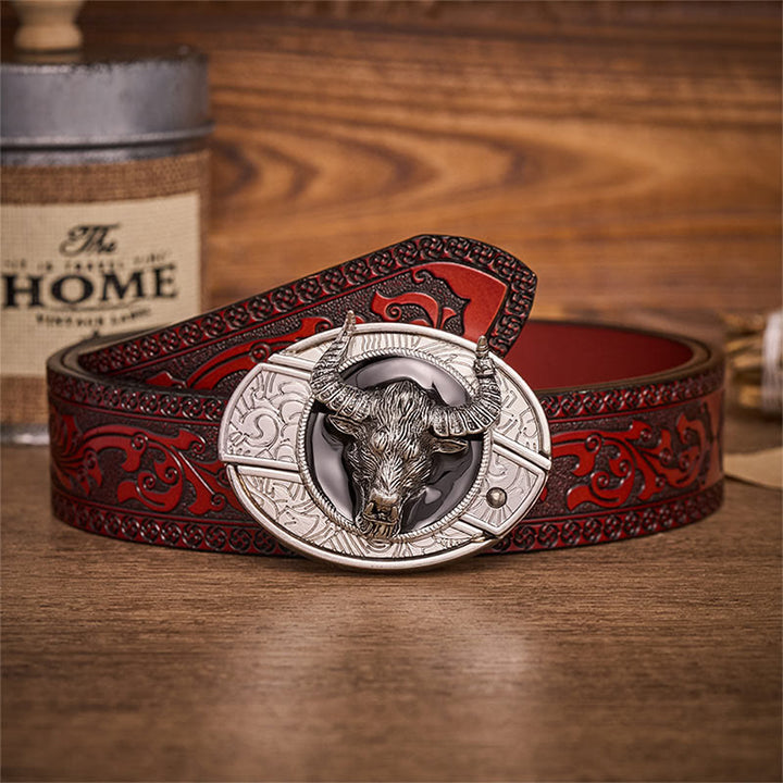 Cintura in pelle con fibbia a coltello pieghevole nascosto a forma di testa di toro Longhorn Legend. - Toro dalle lunghe corna - Cintura intagliata marrone - 42 - image 6
