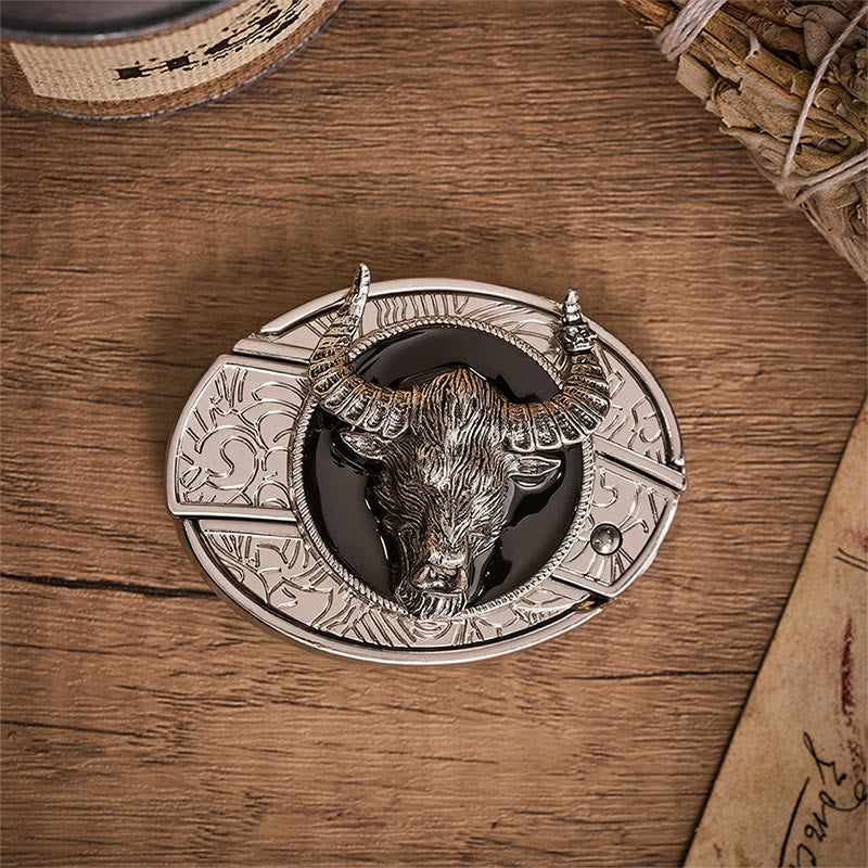 Cintura in pelle con fibbia a coltello pieghevole nascosto a forma di testa di toro Longhorn Legend. - image 9
