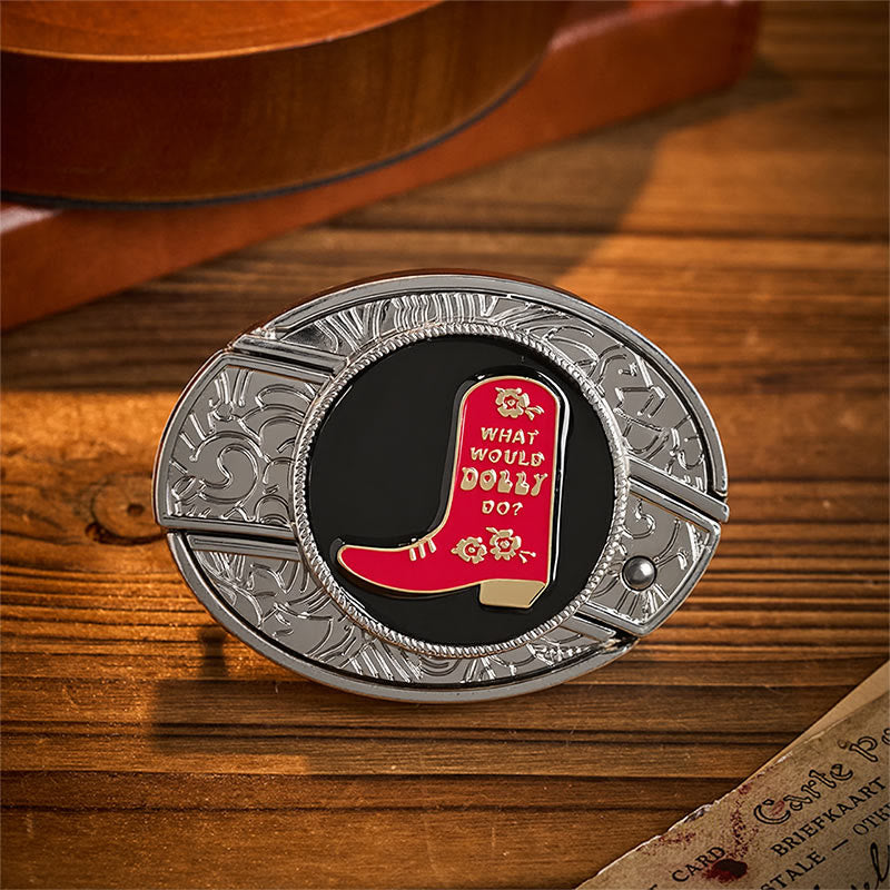 Cintura in pelle con fibbia a coltello pieghevole nascosto in uno stivale da cowboy rosso. - Stivale da cowboy rosso - Senza cintura - Cintura non inclusa - image 0