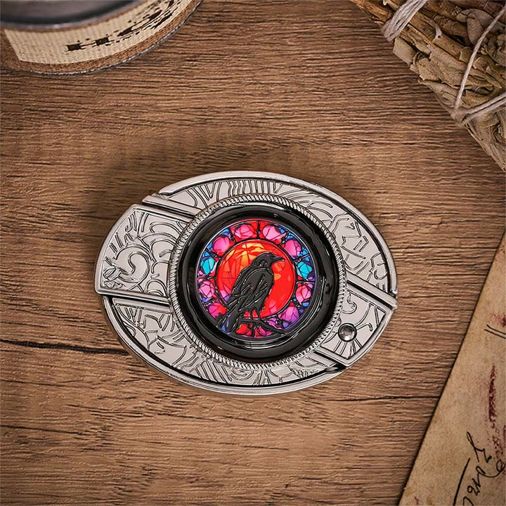 Cintura in pelle con fibbia a coltello pieghevole nascosto Midnight Raven Window. - image 9