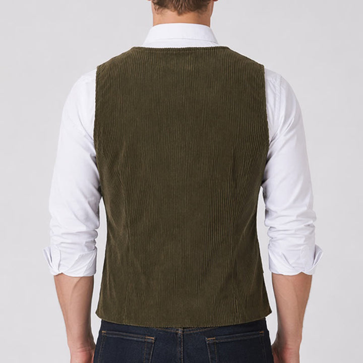Gilet minimalista in velluto a coste con scollo a V in stile retrò Ivy League. - image 2