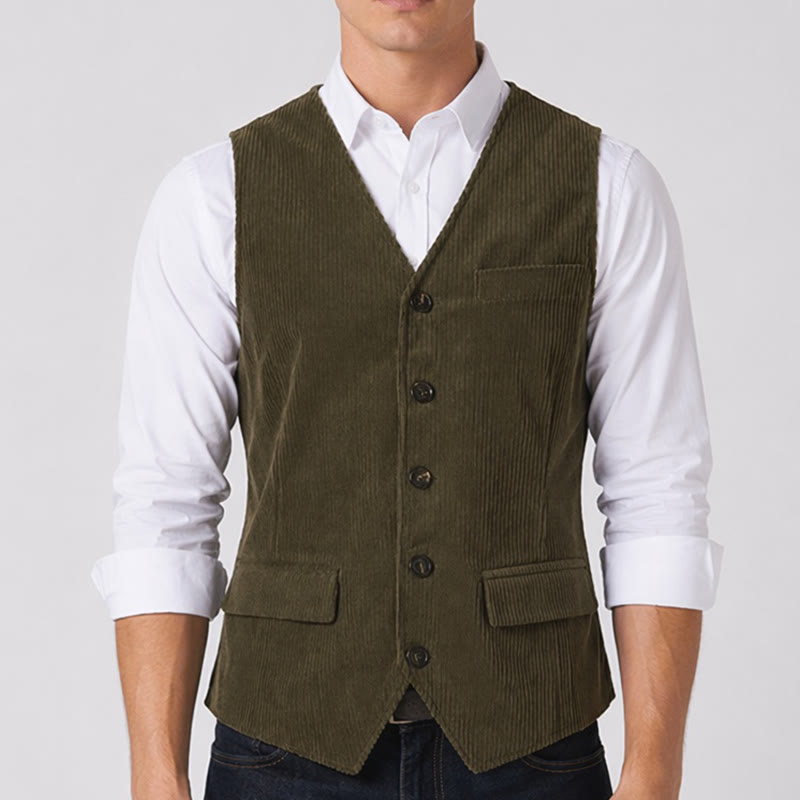 Gilet minimalista in velluto a coste con scollo a V in stile retrò Ivy League. - image 1