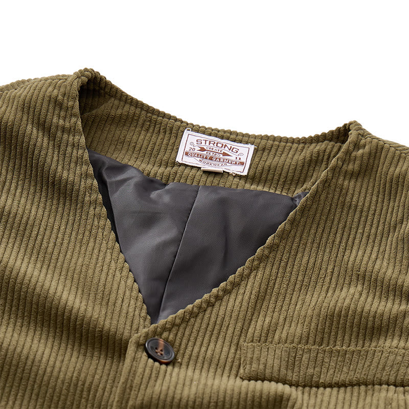 Gilet minimalista in velluto a coste con scollo a V in stile retrò Ivy League. - image 7