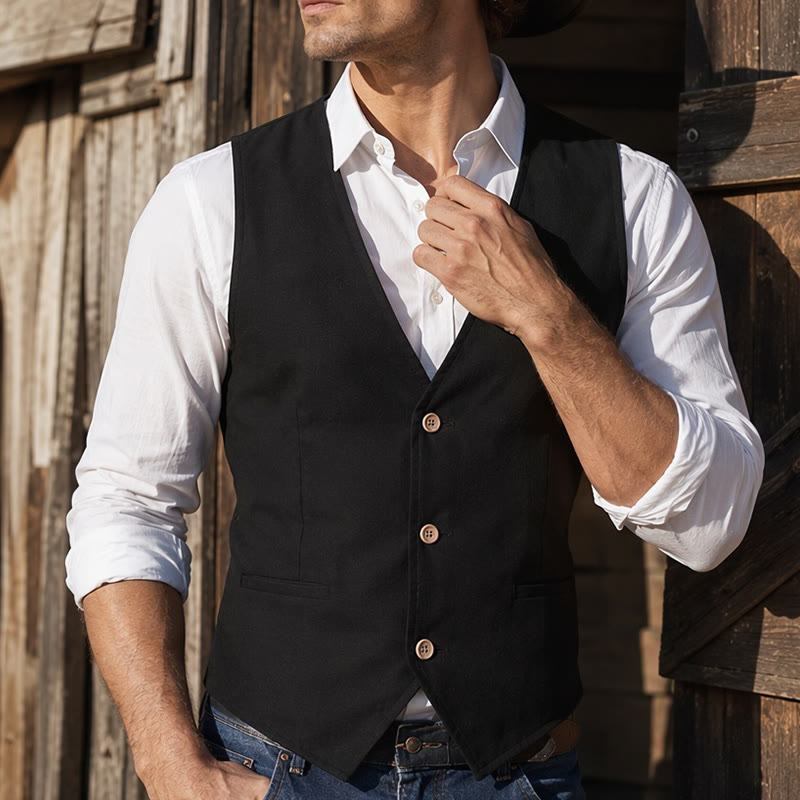Gilet estivo casual in lino traspirante per tutti i giorni. - Nero - 3XL - image 6