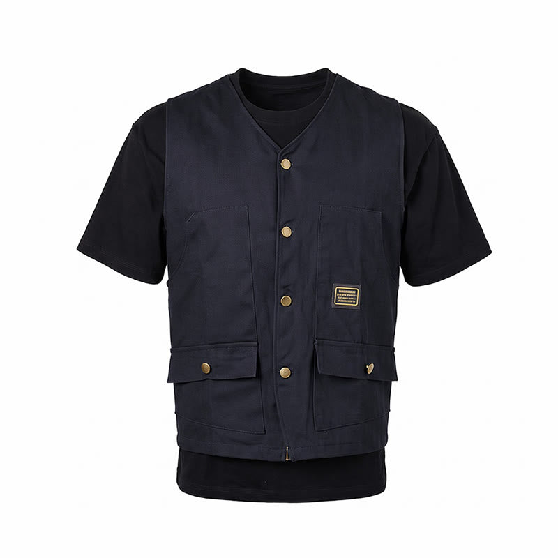 Gilet da lavoro in tela stile tattico con molteplici tasche - image 14