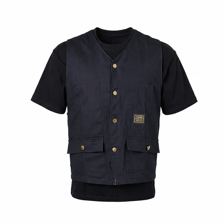 Gilet da lavoro in tela stile tattico con molteplici tasche - image 14