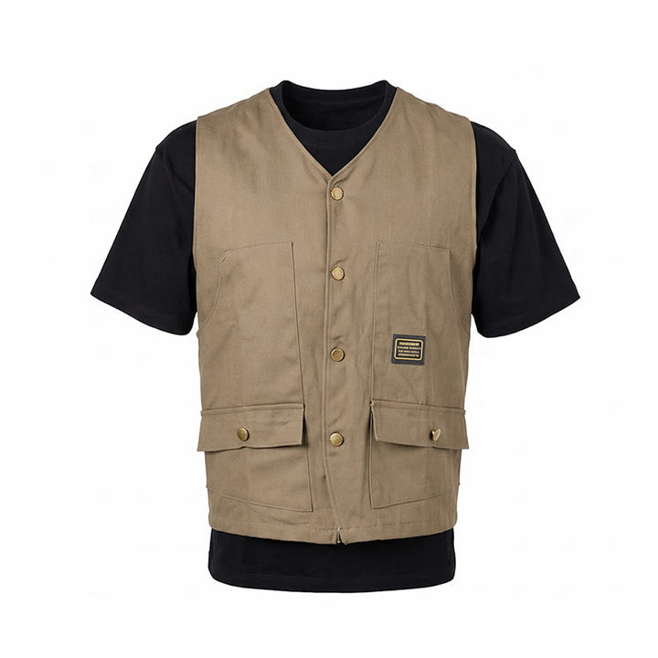Gilet da lavoro in tela stile tattico con molteplici tasche - image 13