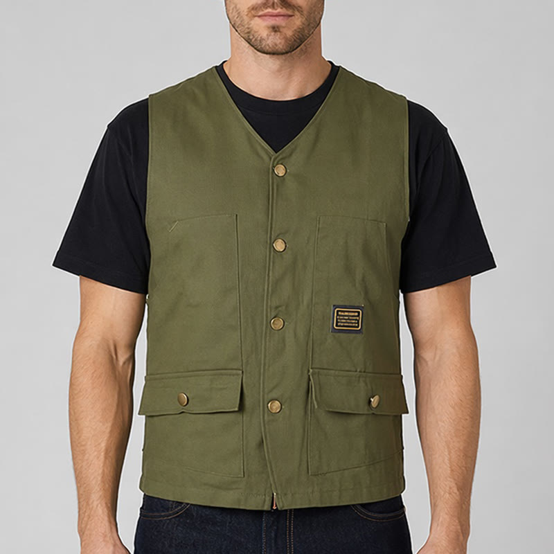 Gilet da lavoro in tela stile tattico con molteplici tasche - image 1
