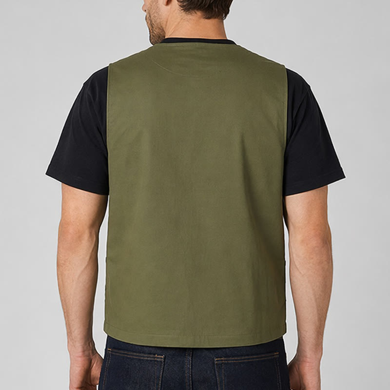 Gilet da lavoro in tela stile tattico con molteplici tasche - image 2