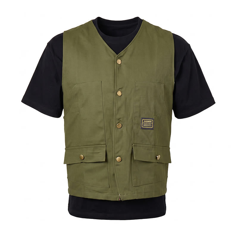 Gilet da lavoro in tela stile tattico con molteplici tasche - image 11