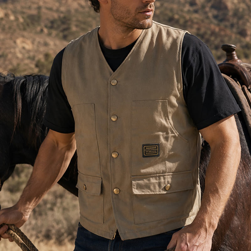 Gilet da lavoro in tela stile tattico con molteplici tasche - Cachi - 3XL - image 4