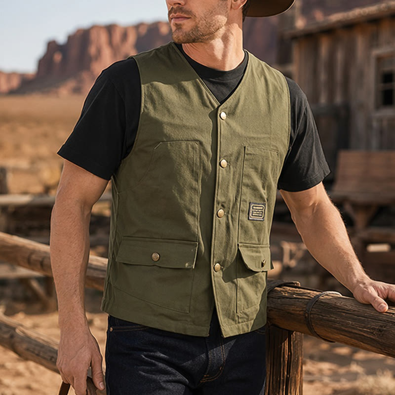 Gilet da lavoro in tela stile tattico con molteplici tasche - Verde militare - 3XL - image 0