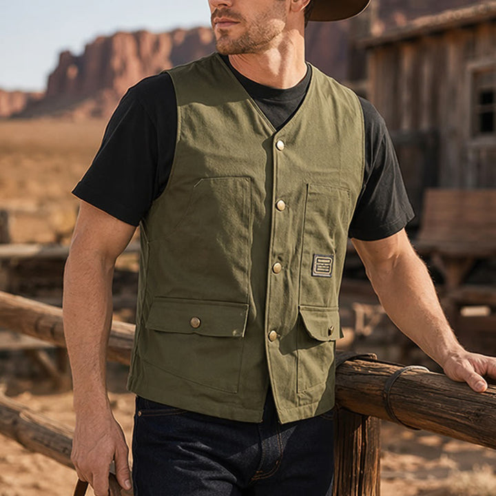 Gilet da lavoro in tela stile tattico con molteplici tasche - Verde militare - 3XL - image 0