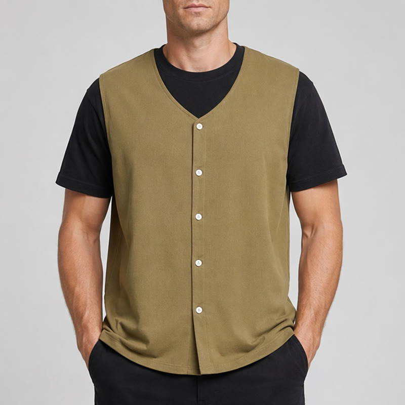 Gilet estivo da uomo semplice in cotone e lino a tinta unita - image 1
