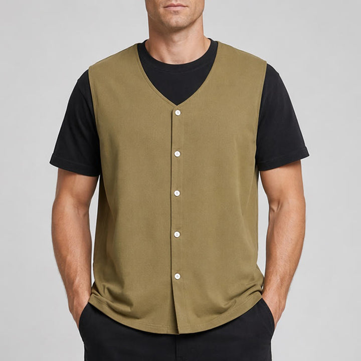 Gilet estivo da uomo semplice in cotone e lino a tinta unita - image 1