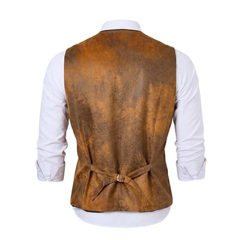Gilet da uomo in stile western, robusto, con stampa marrone tabacco. - image 10
